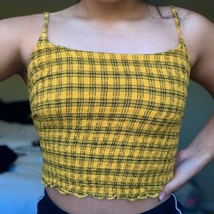 Hollister yellow plaid bottom rutched crop tank